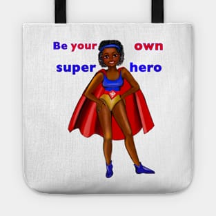 Be your own superhero - Black anime superhero girl with red cape ! beautiful  black girl with Afro hair, brown eyes, Cherry pink lips and dark brown skin. Hair love ! Tote