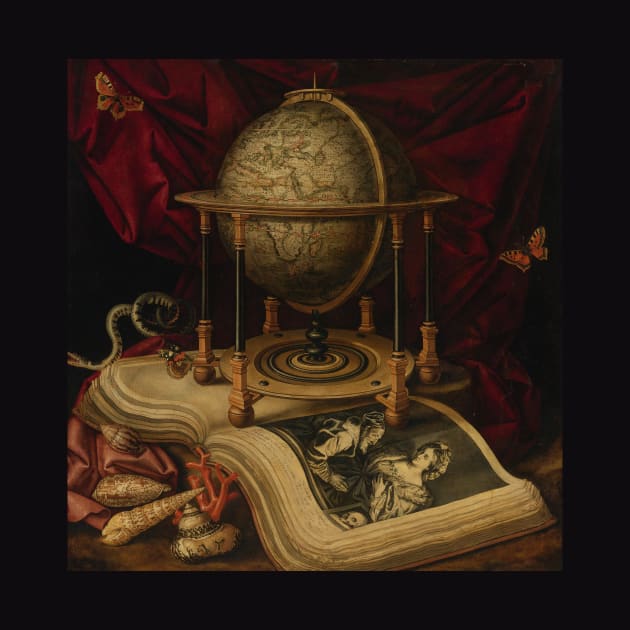 Vanitas Still Life with Celestial Globe, a Book, Shells, a Snake and Butterflies by Carstian Luyckx by Amanda1775