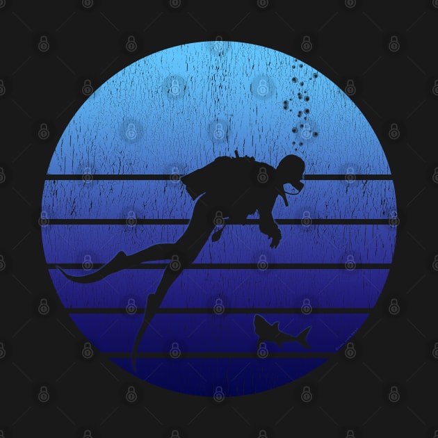 Cool Retro Distressed Blue Ocean Sunset Scuba Diver by Dibble Dabble Designs