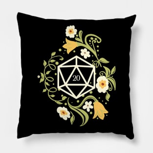 Polyhedral D20 Dice Plant and Flowers Pillow