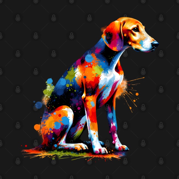 Vibrant American Foxhound in Colorful Splash Art Style by ArtRUs