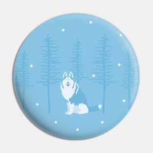 Siberian Husky in Snowy Forest Pin