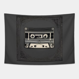 Woodblock Retro Cassette Tapes, Music Lover Shirt, Gift For Music Lovers, White Graphic Tee, Band T Shirt, 80s Retro Gifts, 90s Retro Gifts Tapestry