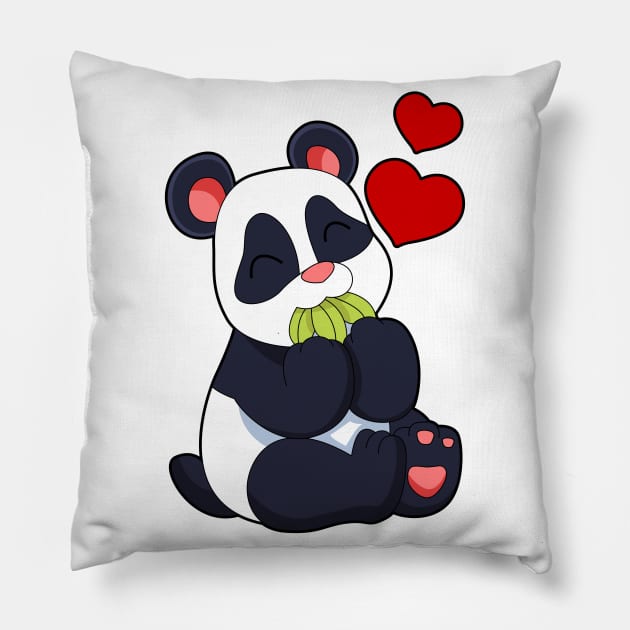 Panda at Eating of Leaves Pillow by Markus Schnabel