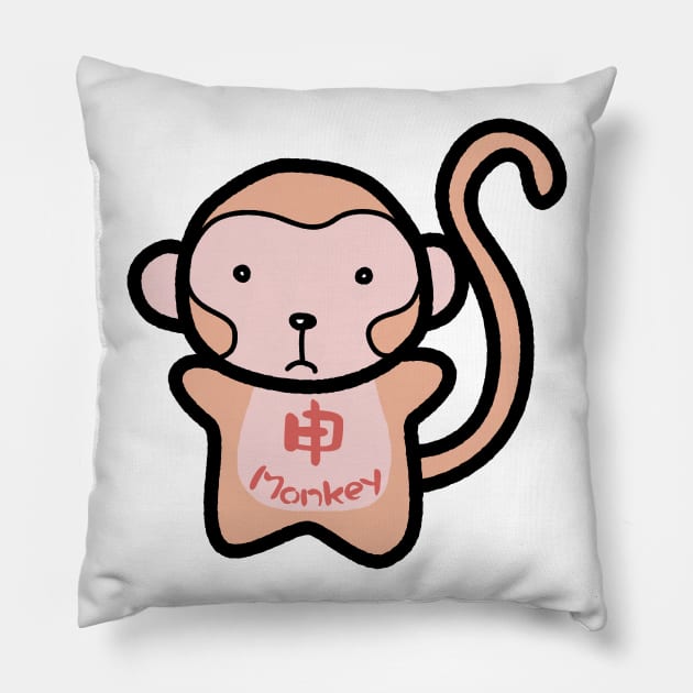 Chinese Zodiac Monkey Doodle Art Pillow by Takeda_Art