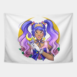 Pretty Magical Moon Guardian with Roses Tapestry