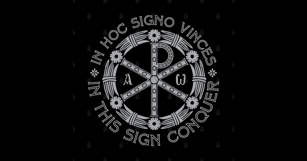 In Hoc Signo Vinces In this Sign Conquer Chi Rho Grey on Blue Orthodox Sticker TeePublic