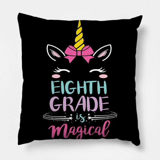 Eighth Grade Is Magical Unicorn Students First Day Of School Back To School Pillow by joandraelliot