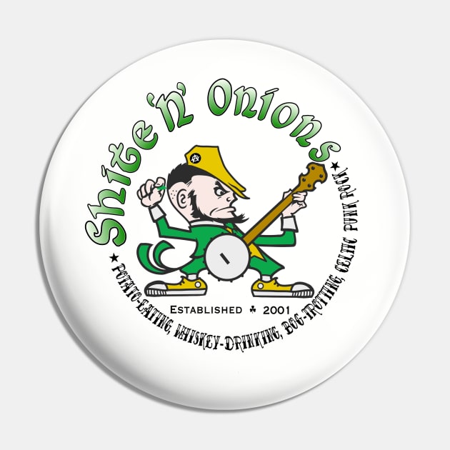 Shite 'n' Onions Folk Punk Banjo Leprechaun (Black print) Pin by Tip-Tops