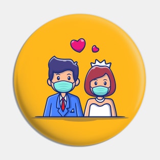 Cute Couple Marriage Man And Woman Wearing Mask Pin