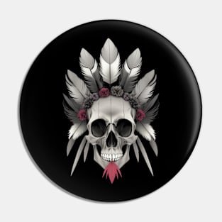 skull with feathers Pin