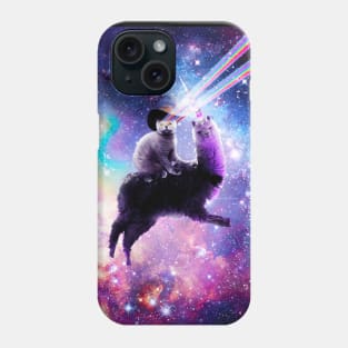 Laser Eyes Outer Space Cat Riding On Llama Unicorn Phone Case