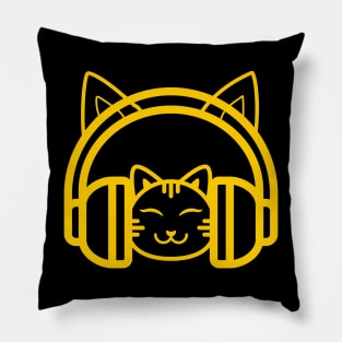 Cat Listening to Music Using Headphone by Poveste Pillow