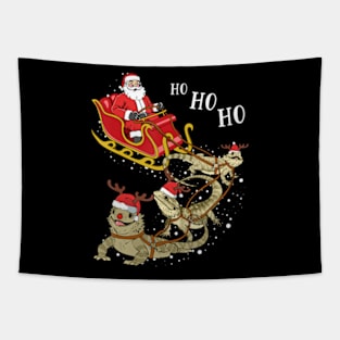 Christmas Bearded Dragon Santa Driving Tapestry