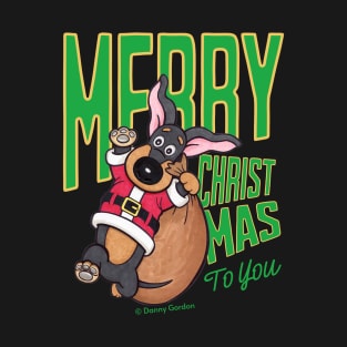 Cute Funny Doxie Dog having a Merry Christmas  on dachshund  Santa tee T-Shirt