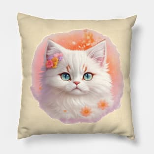 Sweet Persian Kitten: Blossoming Fantasy World in Floral Harmony Pillow