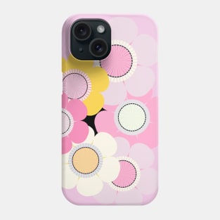 Yellow and pink flowers over black background Phone Case