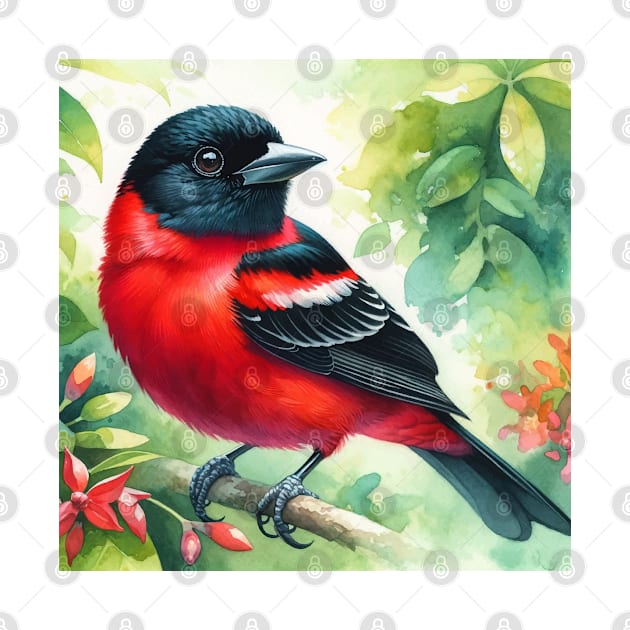 Colorful Crimson-Backed Tanager - Watercolor Bird by Aquarelle Impressions