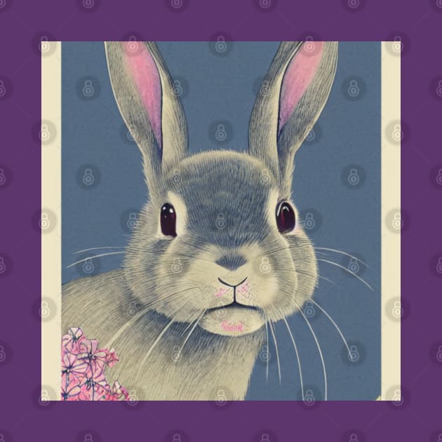 Floral Blue Greyish Fuzzy Lop Rabbit Cute Bunny Mom by DaysuCollege