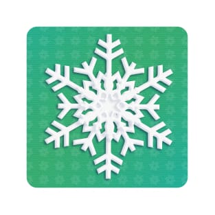 Snowflake Winter Holiday Christmas Kids Party Decoration. White Snowflake on green christmas tree background. T-Shirt