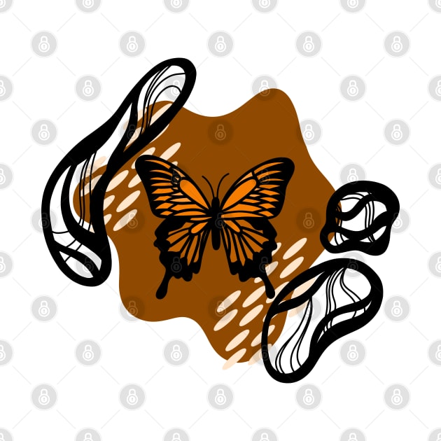 Orange Monarch Butterfly with Abstract Funky Background Pattern, Made by EndlessEmporium by EndlessEmporium