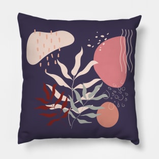 Abstract shapes lines and plant leaves digital design illustration Pillow