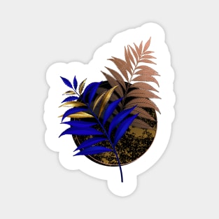 Blue fern on black circle Magnet