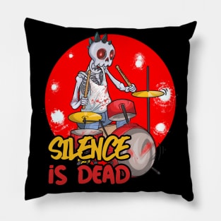 Silence is Dead Drumming Skull Pillow