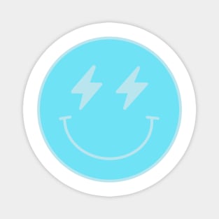 Lightning Bolt Smiley Face Preppy Blue Magnet