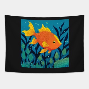 Cute Goldfish Illustration Tapestry