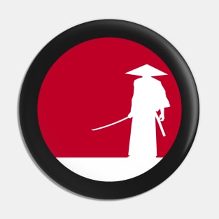 White samurai silhouette and red sun Pin