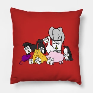 Christmas Cute Animals say Happy Holidays Pillow