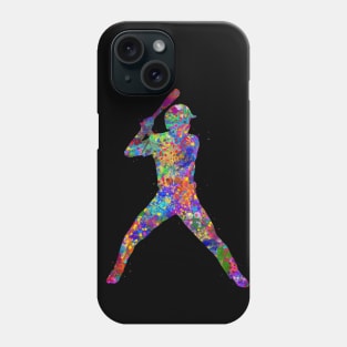 Baseball batting watercolor art Phone Case