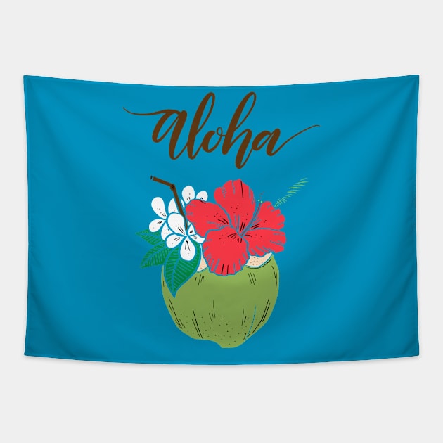 Aloha Hawaiian Coconut with Hibiscus Tapestry by bluerockproducts