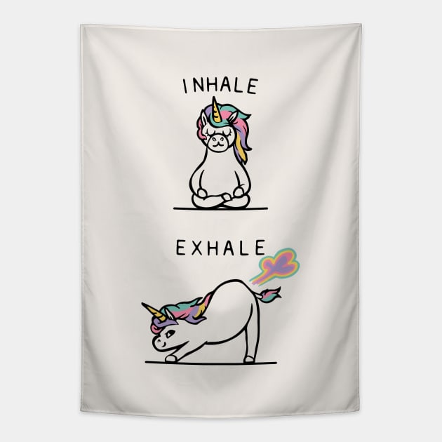 Inhale Exhale Unicorn Tapestry by huebucket