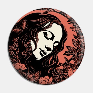 Linocut Woman Pin