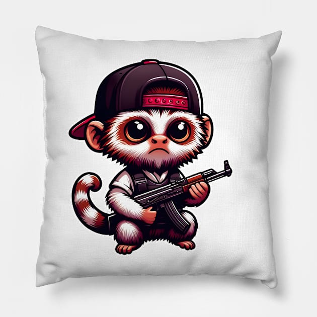 Tactical Marmoset Monkey Pillow by Rawlifegraphic