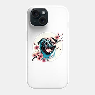 Pug Enjoys Spring Amid Cherry Blossoms and Flowers Phone Case