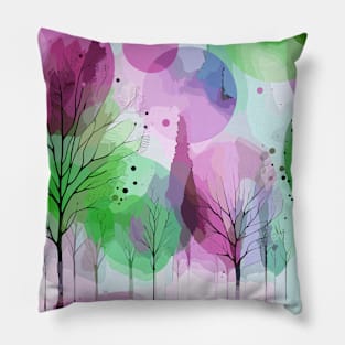 Colorful Pink and Green Abstract Trees Pillow