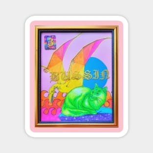 Rainbow Dinosaur Cat Coloring Book Collage Framed Art Bussin Y2K Design Magnet