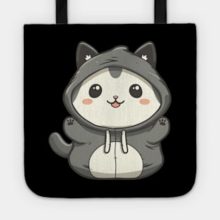 Kawaii Cat in Hoodie Tote