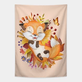 Fox lying in the garden Tapestry