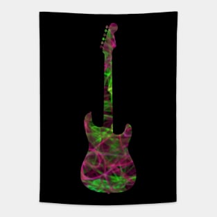 Pink on Green Flame Guitar Silhouette Tapestry