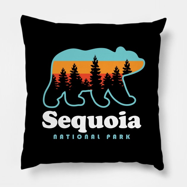 Sequoia National Park Bear Retro California Pillow by PodDesignShop