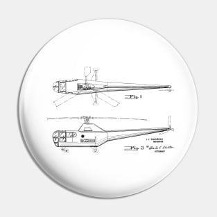 Helicopter Vintage Patent Hand Drawing Pin