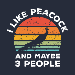 I Like Peacock and Maybe 3 People, Retro Vintage Sunset with Style Old Grainy Grunge Texture T-Shirt