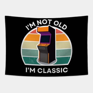 I'm not old, I'm Classic | Arcade | Retro Hardware | Vintage Sunset | Grayscale | '80s '90s Video Gaming Tapestry