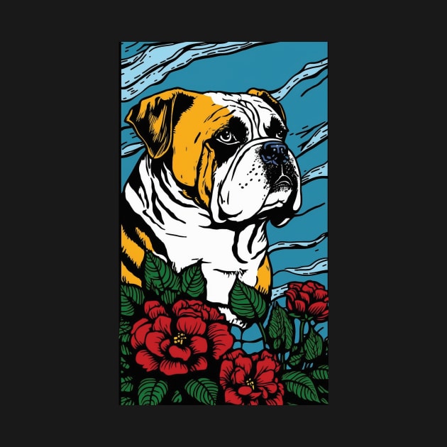 Bulldog Vibrant Tropical Flower Tall Retro Vintage Digital Pop Art Portrait by ArtHouseFlunky