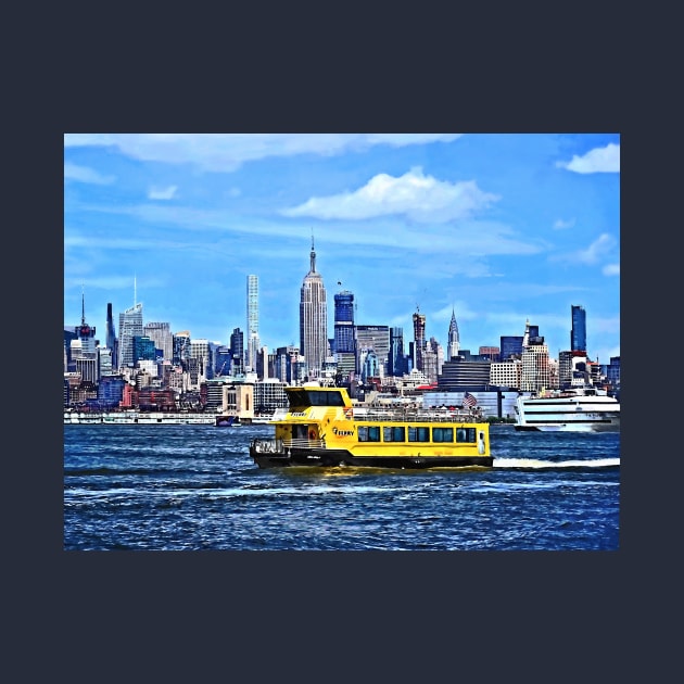 Manhattan NY - Ferry In Front Manhattan Skyline by SusanSavad