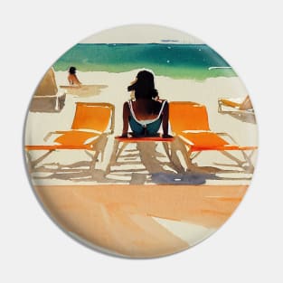 Sunbathing woman at the beach Pin